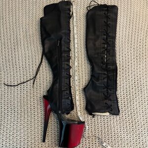 Pole Dance. Gloves for the Sandals to make them Knee-High Boots. Black Leather.